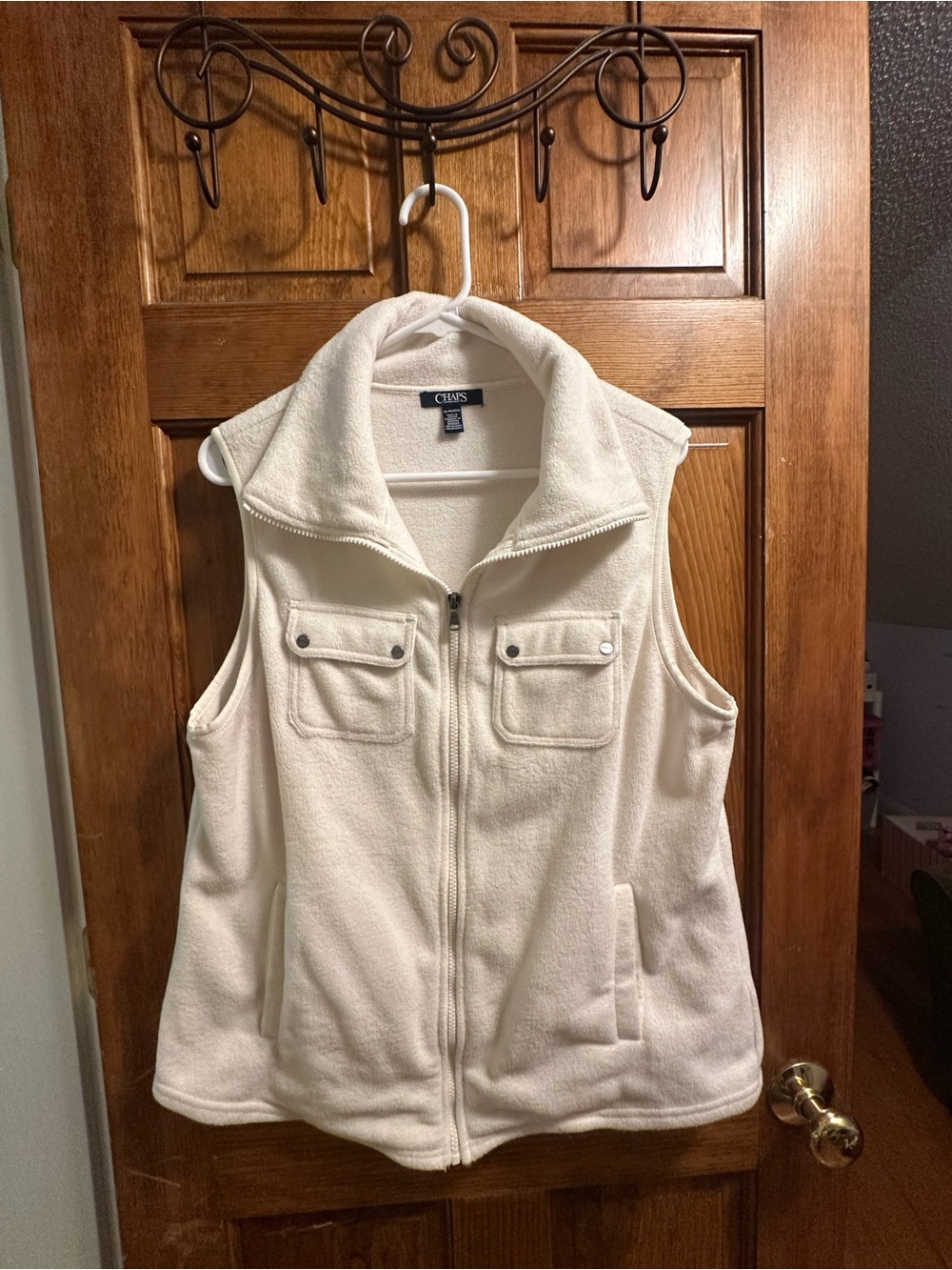 Chaps Cream Fleece Zip Front Vest